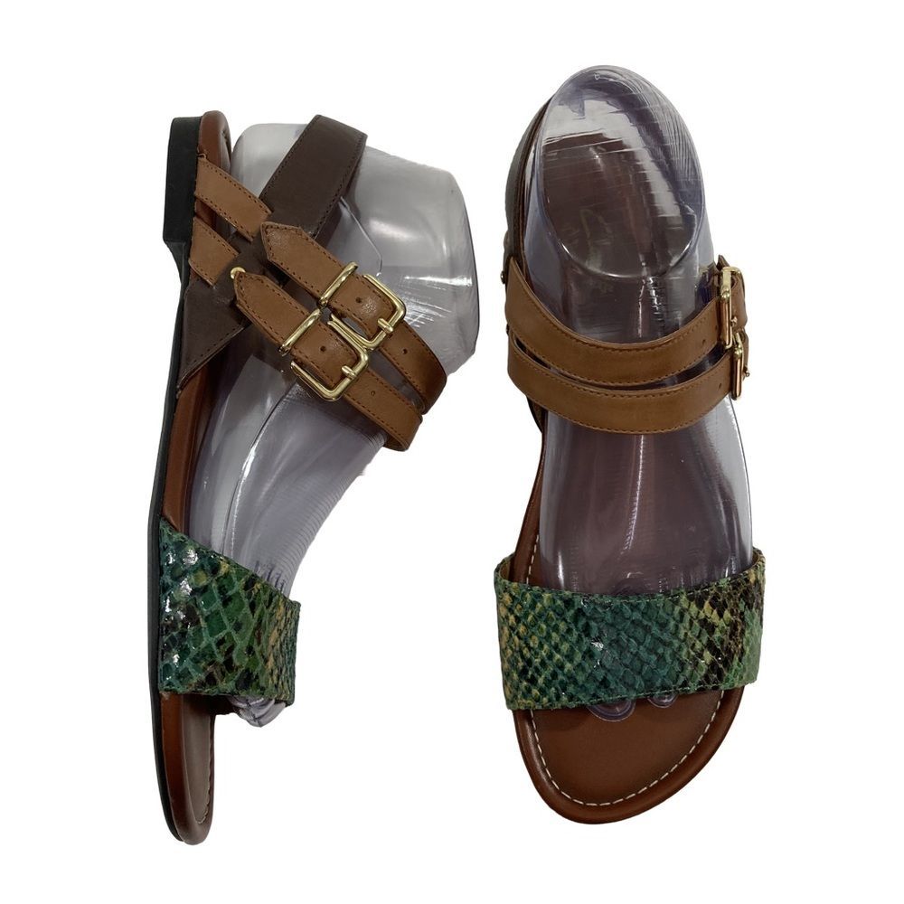 Clarks Artisan Indira Rue Leather Tan Teal Snake Sandals Size 8M